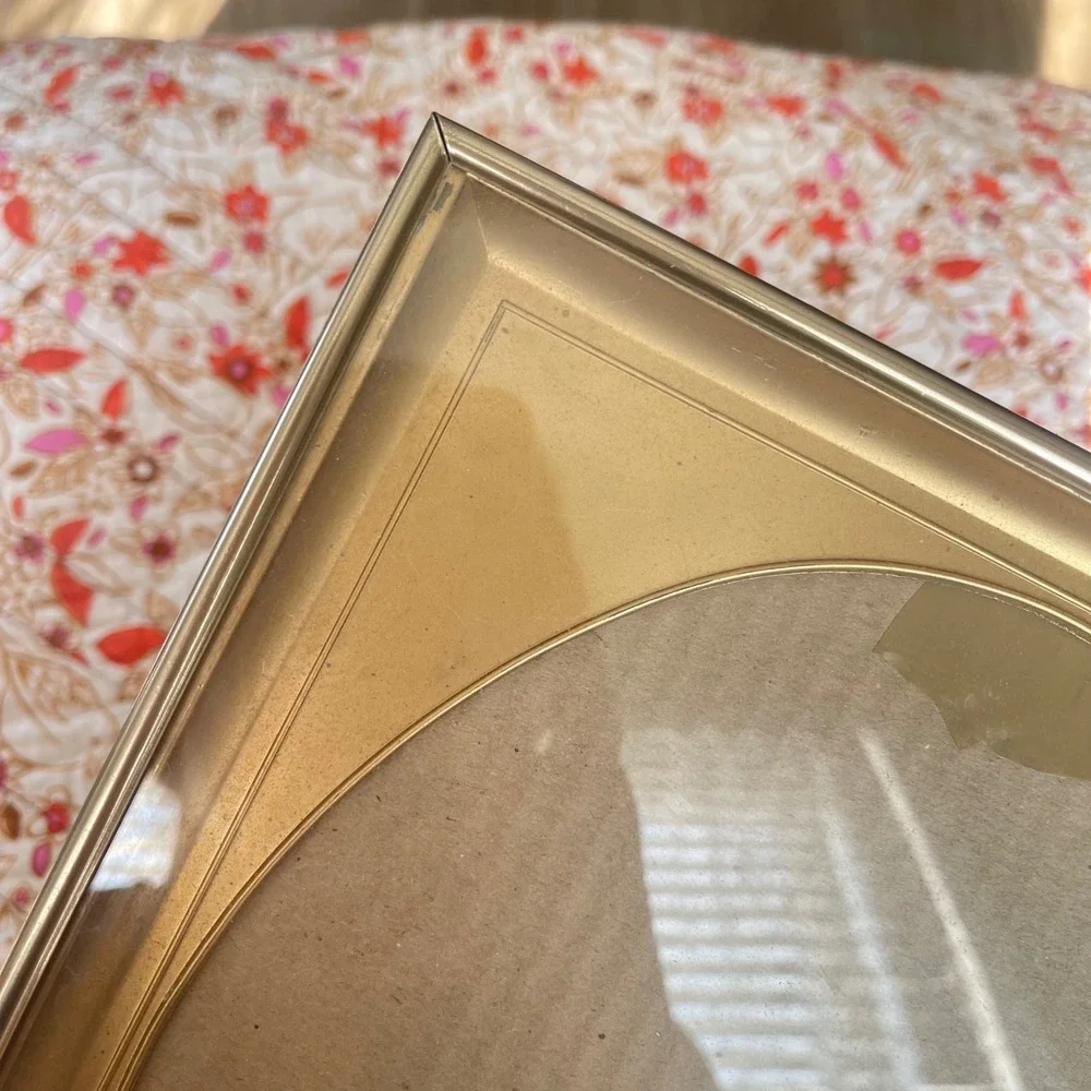 Vtg gold art nouveau modern regency 8x10 picture frame oval etched filigree